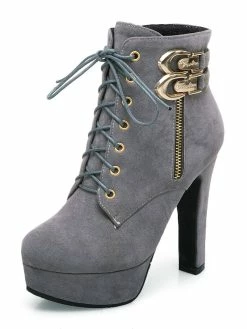 Brown Ankle Boots Suede Platform Buckle Detail Lace Up High Heel Boots -winter shoes Sales 2023 201809131851570532428