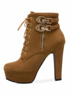 Brown Ankle Boots Suede Platform Buckle Detail Lace Up High Heel Boots -winter shoes Sales 2023 201809131851576043335