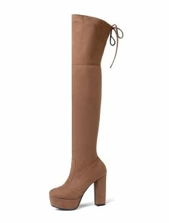 Platform Thigh High Boots Womens Elastic Fabric Lace Up Almond Toe Chunky Heel Over The Knee Boots -winter shoes Sales 2023 201810061344199327387