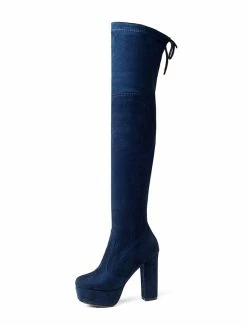 Platform Thigh High Boots Womens Elastic Fabric Lace Up Almond Toe Chunky Heel Over The Knee Boots -winter shoes Sales 2023 201810061344209608165