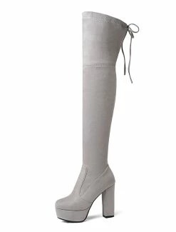 Platform Thigh High Boots Womens Elastic Fabric Lace Up Almond Toe Chunky Heel Over The Knee Boots -winter shoes Sales 2023 201810061344212144304