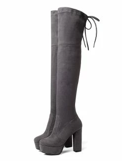 Platform Thigh High Boots Womens Elastic Fabric Lace Up Almond Toe Chunky Heel Over The Knee Boots -winter shoes Sales 2023 201810061344217783084