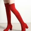 Thigh High Boots Womens Elastic Fabric Round Toe Chunky Heel Stretch Over The Knee Boots