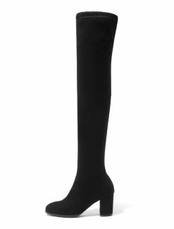 Thigh High Boots Womens Elastic Fabric Round Toe Chunky Heel Stretch Over The Knee Boots -winter shoes Sales 2023 201810061344384881069