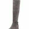 Knee High Boots Womens Micro Suede Buckled Round Toe Flat Heel Boots