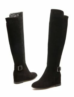 Knee High Boots Womens Micro Suede Buckled Round Toe Flat Heel Boots 9 Knee High Boots Womens Micro Suede Buckled Round Toe Flat Heel Boots -winter shoes Sales 2023 201810121707297952399