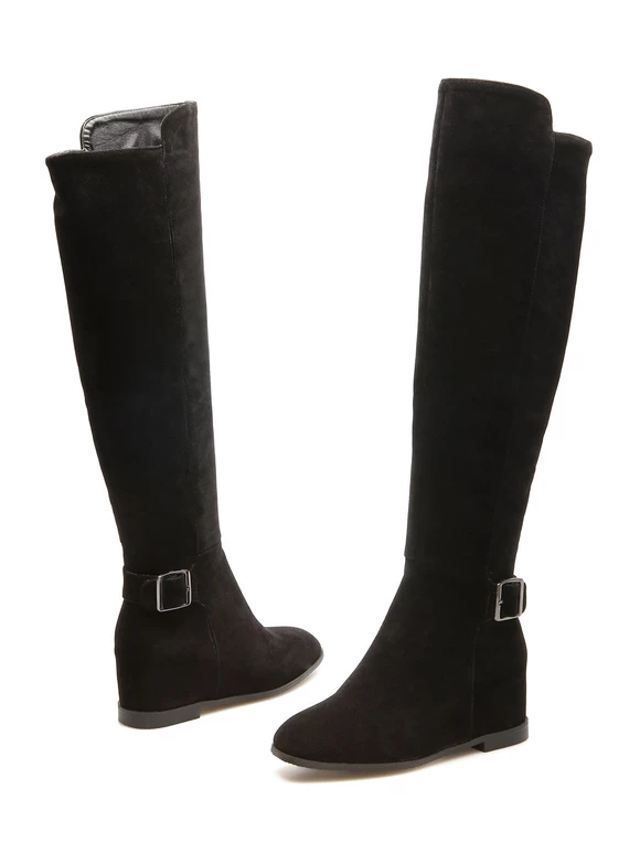 Knee High Boots Womens Micro Suede Buckled Round Toe Flat Heel Boots 3 Knee High Boots Womens Micro Suede Buckled Round Toe Flat Heel Boots - Image 3