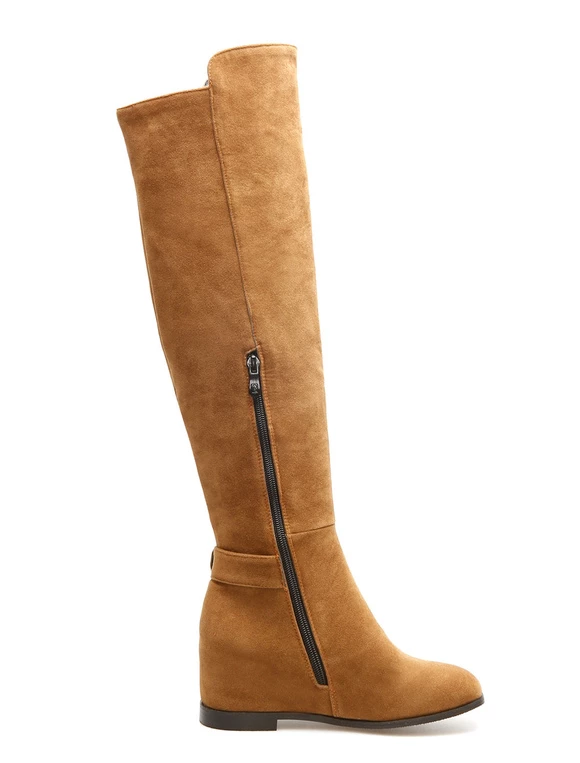 Knee High Boots Womens Micro Suede Buckled Round Toe Flat Heel Boots 6 Knee High Boots Womens Micro Suede Buckled Round Toe Flat Heel Boots - Image 6