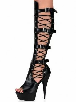 Pole Dance Shoes Black Sexy Boots Women Peep Toe Platform Cut Out Buckle Detail High Heel Boots Stripper Shoes