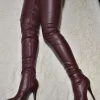 Women Sexy Boots Burgundy Platform Round Toe Zip Up High Heel Thigh High Boots Over The Knee Boots