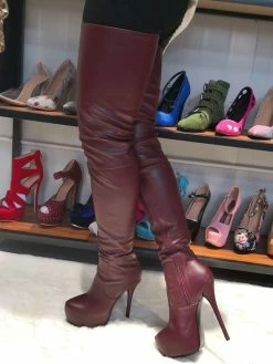 Women Sexy Boots Burgundy Platform Round Toe Zip Up High Heel Thigh High Boots Over The Knee Boots -winter shoes Sales 2023 201903261412519129295