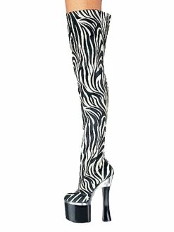 Pole Dance Shoes Women Sexy Boots Platform Stripper Shoes Zebra Print Spool Heel Rave Club Thigh High Boots Stripper Shoes