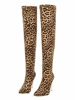 Thigh High Boots Womens Micro Suede Leopard Print Pointed Toe Stiletto Heel Over The Knee Boots -winter shoes Sales 2023 201909231324556452631