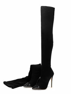 Thigh High Boots Womens Micro Suede Rivets Pointed Toe Stiletto Heel Over The Knee Boots -winter shoes Sales 2023 201909261744491071465
