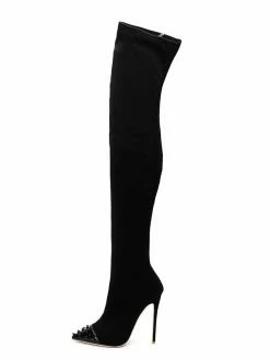Thigh High Boots Womens Micro Suede Rivets Pointed Toe Stiletto Heel Over The Knee Boots -winter shoes Sales 2023 201909261744502819260