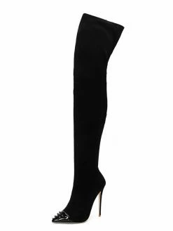 Thigh High Boots Womens Micro Suede Rivets Pointed Toe Stiletto Heel Over The Knee Boots -winter shoes Sales 2023 201909261744505376824