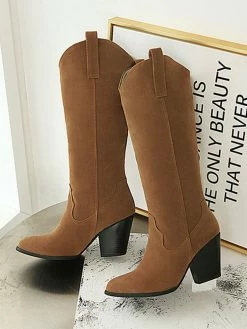 Knee High Boots Womens Micro Suede Almond Toe Chunky Heel Cowboy Boots -winter shoes Sales 2023 201910151526499384148