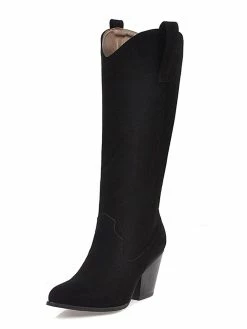 Knee High Boots Womens Micro Suede Almond Toe Chunky Heel Cowboy Boots -winter shoes Sales 2023 201910151526502368660