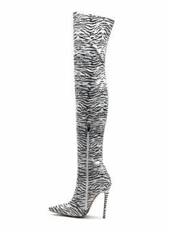 Thigh High Boots Womens Polyster Zebra Print Pointed Toe Stiletto Heel Over The Knee Boots