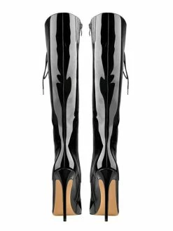 Knee High Boots Womens Black Patent Lace Up Pointed Toe Stiletto Heel Boots -winter shoes Sales 2023 201911081837323981914