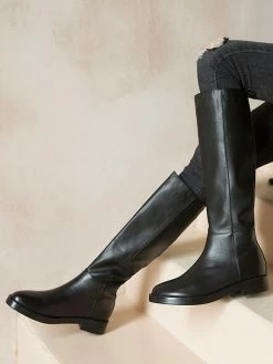 Knee High Boots Womens Black Cowhide Round Toe Flat Heel Daily Casual Boots -winter shoes Sales 2023 201911131704336681313