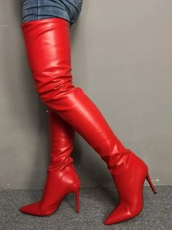 winter shoes Sales 2023 32 Thigh High Boots Womens Red Pointed Toe Stiletto Heel Over The Knee Boots