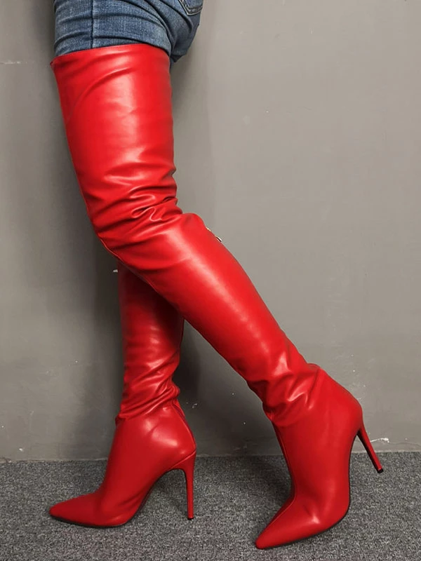 Thigh High Boots Womens Red Pointed Toe Stiletto Heel Over The Knee Boots 1 Thigh High Boots Womens Red Pointed Toe Stiletto Heel Over The Knee Boots