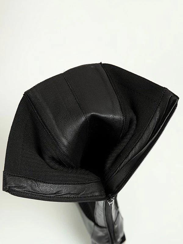 Knee-High Boots Cowhide Black Square Toe Chunky Heel Bright Leather Cowhide Women's Knee Boots 9 Knee-High Boots Cowhide Black Square Toe Chunky Heel Bright Leather Cowhide Women's Knee Boots - Image 9