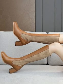 Knee-High Boots Cowhide Black Square Toe Chunky Heel Bright Leather Cowhide Women's Knee Boots 13 Knee-High Boots Cowhide Black Square Toe Chunky Heel Bright Leather Cowhide Women's Knee Boots -winter shoes Sales 2023 202007161745361666408