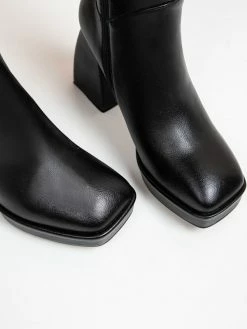 Knee-High Boots Cowhide Black Square Toe Chunky Heel Chunky Heel Women's Knee High Boots -winter shoes Sales 2023 20200716174541962466