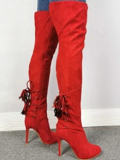 Over The Knee Boots Red Pointed Toe Zipper High Heel Thigh High Boots -winter shoes Sales 2023 202007231639112655342