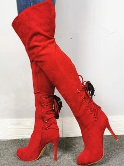 Over The Knee Boots Red Pointed Toe Zipper High Heel Thigh High Boots -winter shoes Sales 2023 202007231639124596934
