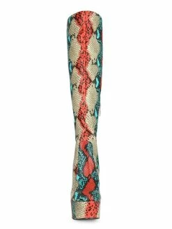 Knee-High Boots Red Round Toe Chunky Heel Snakeskin Leather Knee Length Boots -winter shoes Sales 2023 202008061152240575242