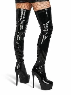 Over The Knee Boots Black Round Toe Bright Leather Platform Winter Boots Women High Heel Thigh High Boots -winter shoes Sales 2023 202008071731210029825