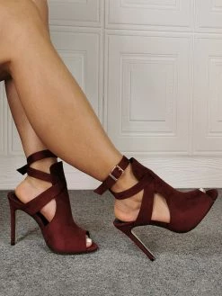 Burgundy Summer Boots Suede Peep Toe Cut Out Ankle Strap High Heel Sandal Booties 6 Burgundy Summer Boots Suede Peep Toe Cut Out Ankle Strap High Heel Sandal Booties -winter shoes Sales 2023 202008121138178095144