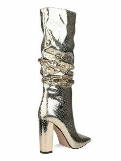 Women's Slouch Snakeskin Chunky Heel Bright Leather Knee High Boots In Blond -winter shoes Sales 2023 202008171714441059052