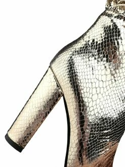 Women's Slouch Snakeskin Chunky Heel Bright Leather Knee High Boots In Blond -winter shoes Sales 2023 202008171714448572288