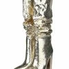 Women's Slouch Snakeskin Chunky Heel Bright Leather Knee High Boots In Blond