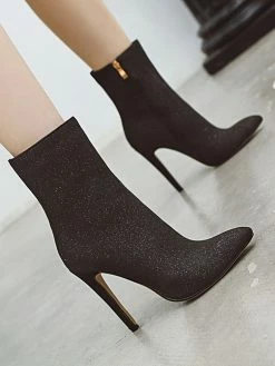 Women Ankle Boots Pink Sequined Cloth Pointed Toe Stiletto Heel High Heel Booties -winter shoes Sales 2023 202008171715041431860