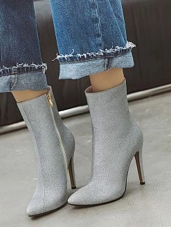Women Ankle Boots Pink Sequined Cloth Pointed Toe Stiletto Heel High Heel Booties -winter shoes Sales 2023 202008171715059262622
