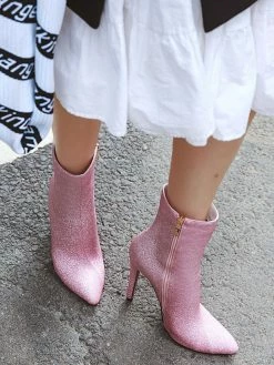 Women Ankle Boots Pink Sequined Cloth Pointed Toe Stiletto Heel High Heel Booties -winter shoes Sales 2023 202008171715069895254