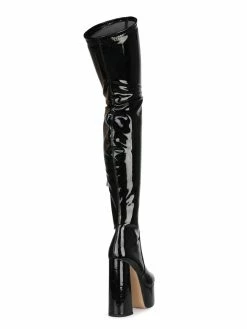 Over The Knee Boots Black Round Toe Chunky Heel High Heel Platform Bright Leather Winter Boots For Women -winter shoes Sales 2023 202008241028566456654