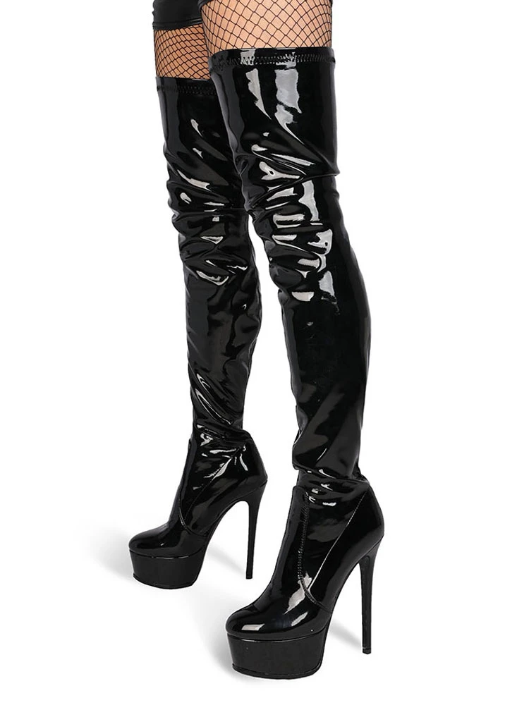 Over The Knee Boots Leather Burgundy Round Toe Stiletto Heel High Heel Thigh High Boots 6 Over The Knee Boots Leather Burgundy Round Toe Stiletto Heel High Heel Thigh High Boots - Image 6