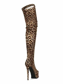 Womens Thigh High Boots Round Toe Leopard Print Stiletto Heel Winter Platform Boots For Women -winter shoes Sales 2023 202008241029258573858