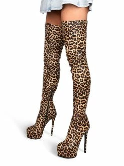 Womens Thigh High Boots Round Toe Leopard Print Stiletto Heel Winter Platform Boots For Women -winter shoes Sales 2023 202008241029264762760