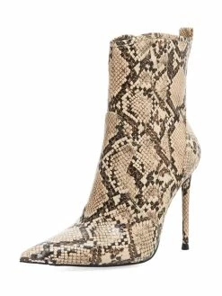Women Ankle Boots Leather Python Print Pointed Toe Stiletto Heel High Heel Boots