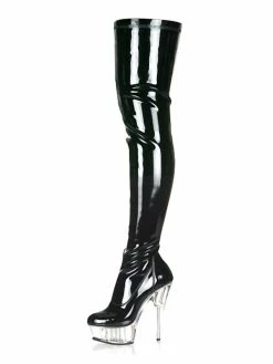 Pole Dance Shoes Women Sexy Boots Women Round Toe Zipper Stiletto Heel Thigh High Boots Black Over The Knee Boots Stripper Shoes