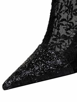 Women Ankle Boots Black Lace Pointed Toe Sequins Stiletto Heel High Heel Booties -winter shoes Sales 2023 202009151442566186031
