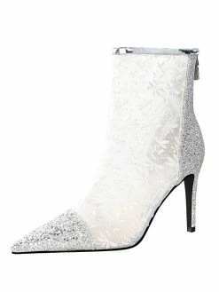 Women Ankle Boots Black Lace Pointed Toe Sequins Stiletto Heel High Heel Booties -winter shoes Sales 2023 202009151442583961989