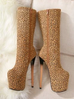 Sexy High Heel Boots Square Toe Zipper Leopard Print Stiletto Heel Street Wear Khaki Thigh Over The Knee Boots -winter shoes Sales 2023 202009301202040912422